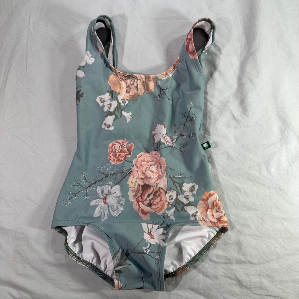 Luckyleo Dancewear Blue Antoinette Crescent Floral Leotard Scoop Neck XS‎